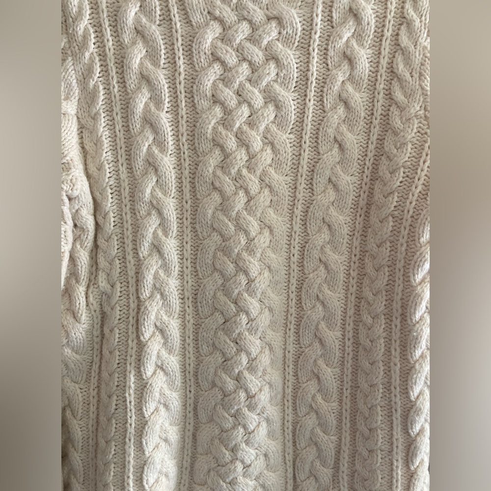 Women’s Lands’ End chunky cableknit cream wool cotton blend turtleneck sweater - Picture 2 of 7